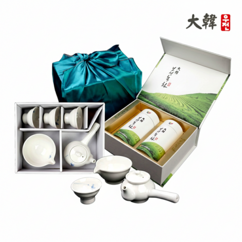 [다기세트+보자기포장] 보성녹차 고급 우전 전통차 부모님 선물세트 선물용 40g X 2EA 다기세트 보자기포장