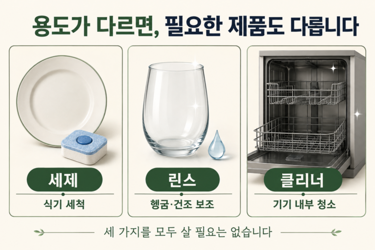 식기세척기 세제·린스·클리너 용도 비교 안내